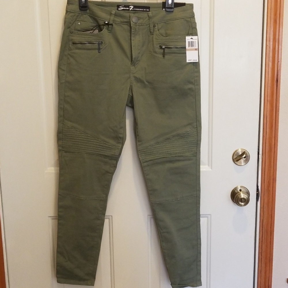 Olive green moto jeans